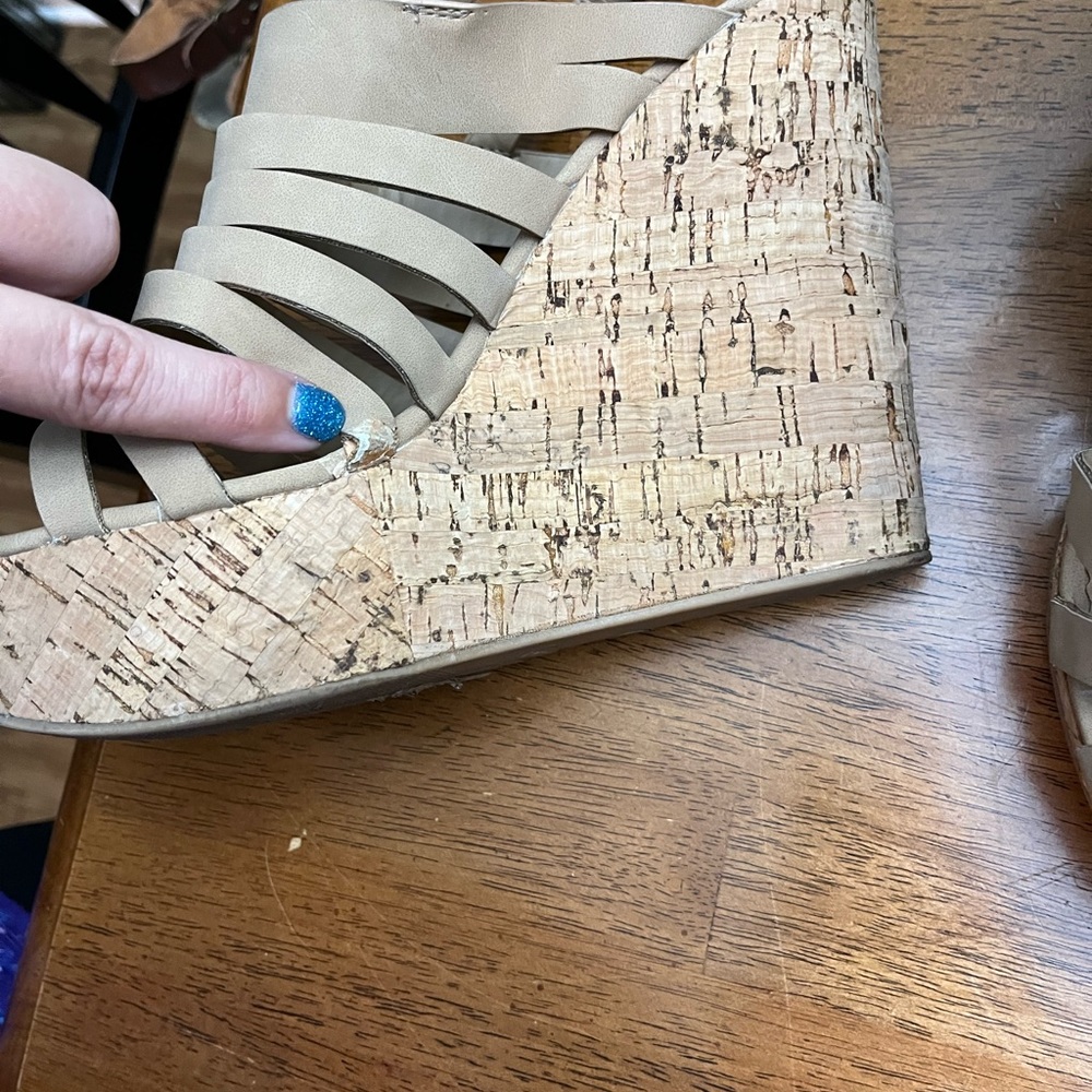 Nude Cork Wedges - Picture 4 of 8